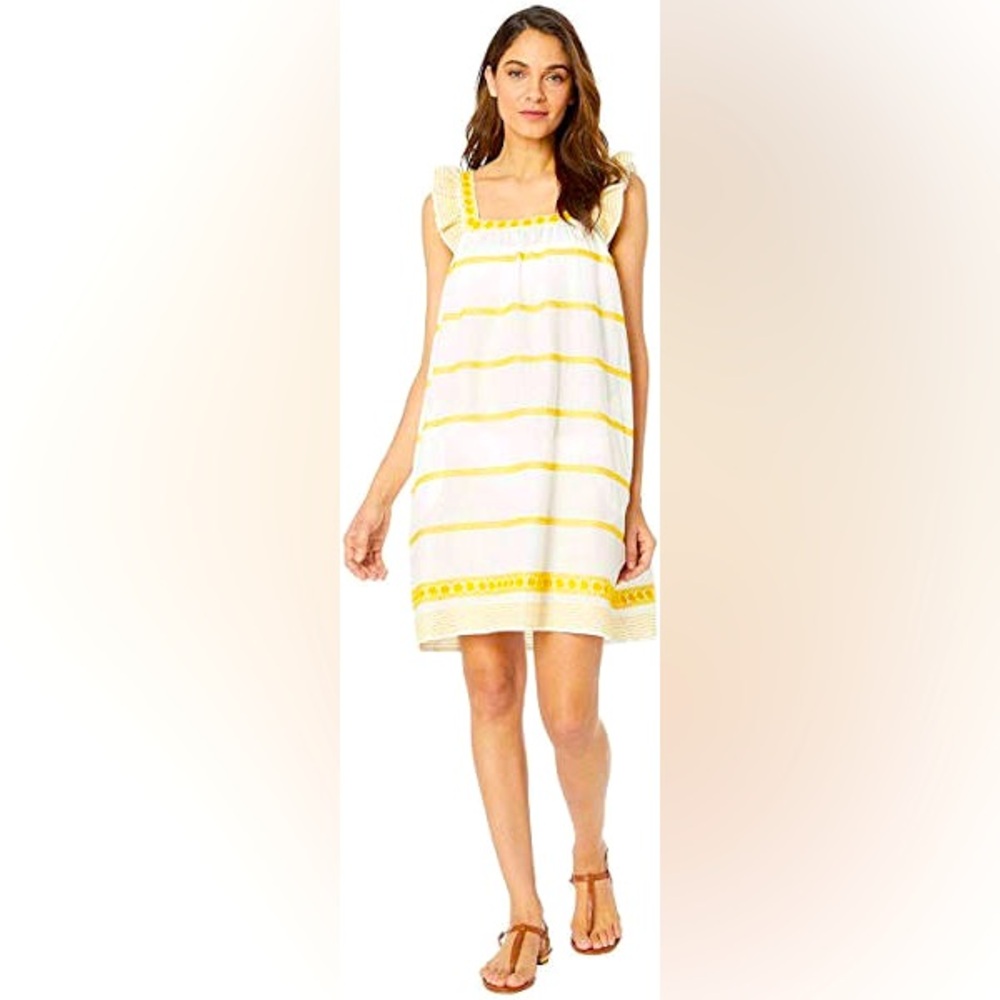 Tory Burch Yellow and White Embroidered Women's Dress-NWT